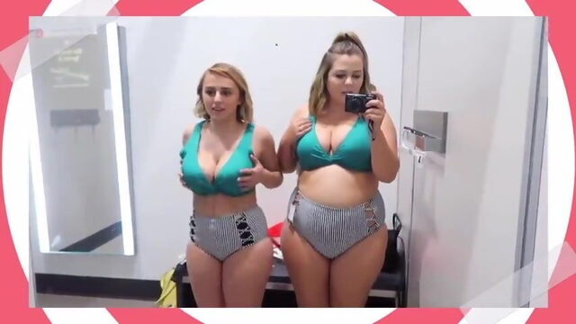 Hannah Witton & friend massive cleaving trying on swimsuits