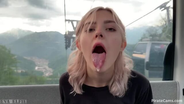 Teen swallows loads of cum on a cable car public blowjob Eva Elfie - Beautiful Babes