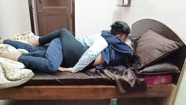 Indian dirty couple horny kissing and fucking home alone